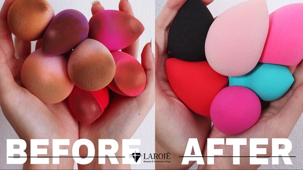 تمیز کردن اسفنج آرایشی-قبل و بعد تمیز کردن اسفنج آرایشی